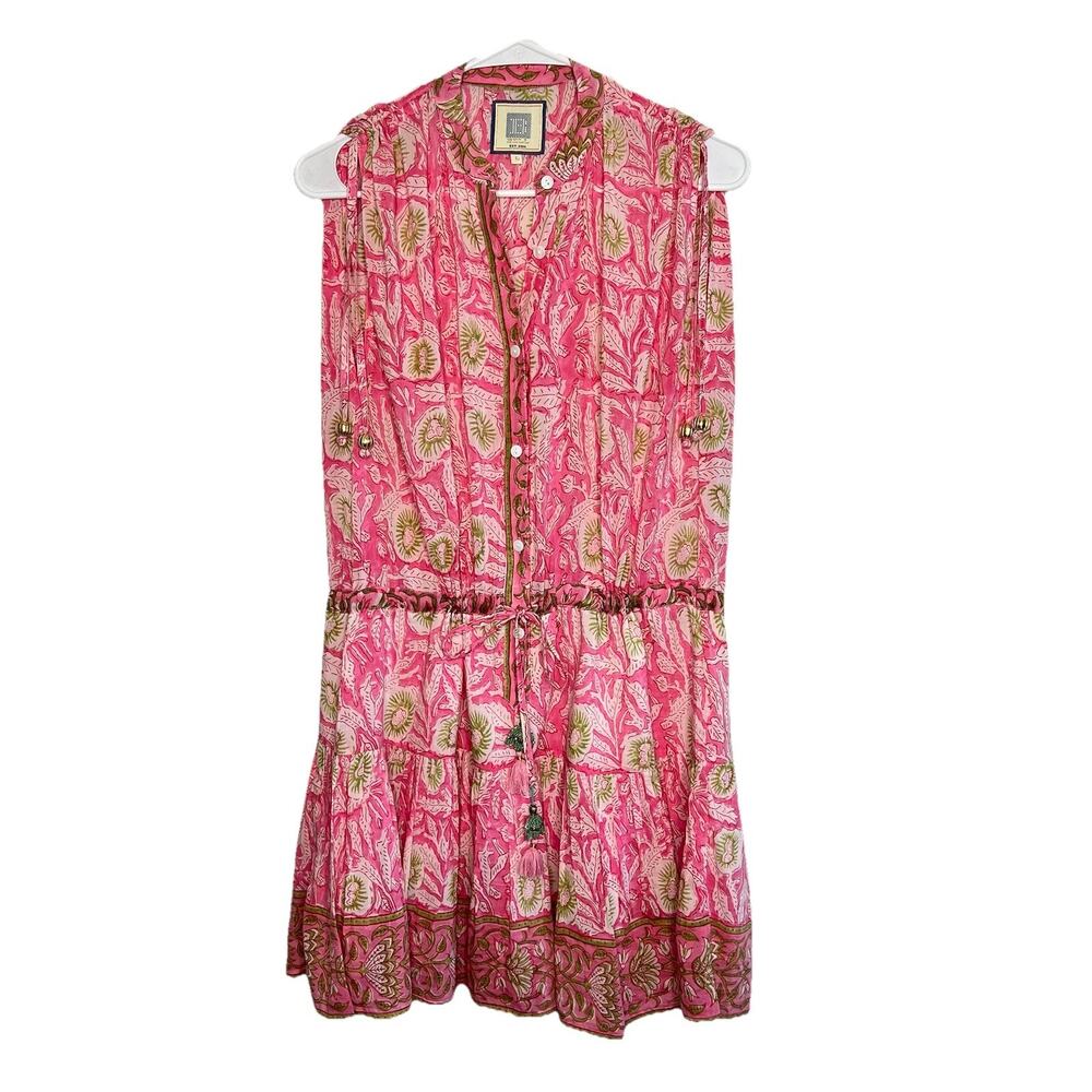 BELL by Alicia Bell Womens Dress Large Pink Floral Mini Silk Boho Resort F17